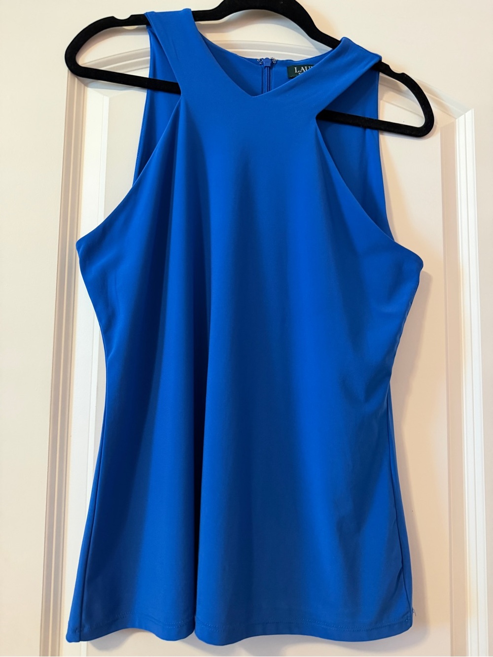 Lauren Ralph Lauren Colbolt Blue V notch cutout neckline-back-zip Sleeveless Top